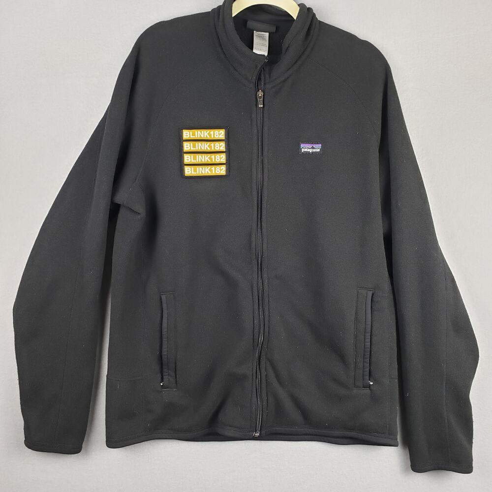Patagonia Size L Full Zip Fleece Jacket Black Blink 182 Logo Patch Punk Rock
